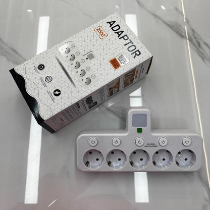 Višenamenski električni adapter sa 5 utičnica i individualnim prekidačima
