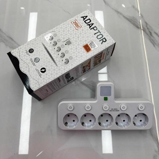 Višenamenski električni adapter sa 5 utičnica i individualnim prekidačima