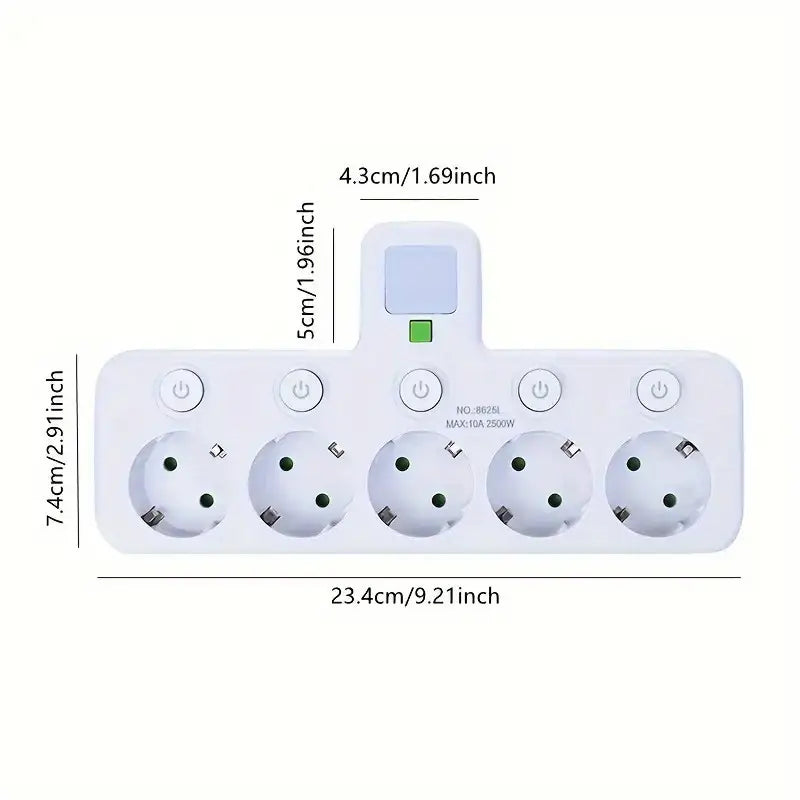Višenamenski električni adapter sa 5 utičnica i individualnim prekidačima