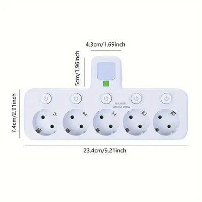 Višenamenski električni adapter sa 5 utičnica i individualnim prekidačima