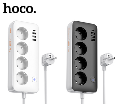 HOCO AC21 – Multifunkcionalni Sigurnosni Produžni Kabl (4 utičnice + 3 USB-A + 1 USB-C)