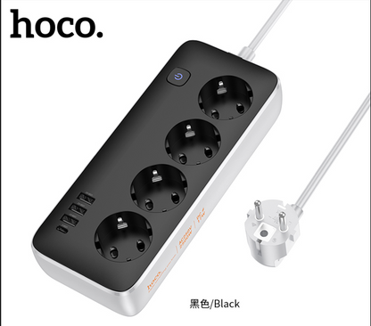 HOCO AC21 – Multifunkcionalni Sigurnosni Produžni Kabl (4 utičnice + 3 USB-A + 1 USB-C)